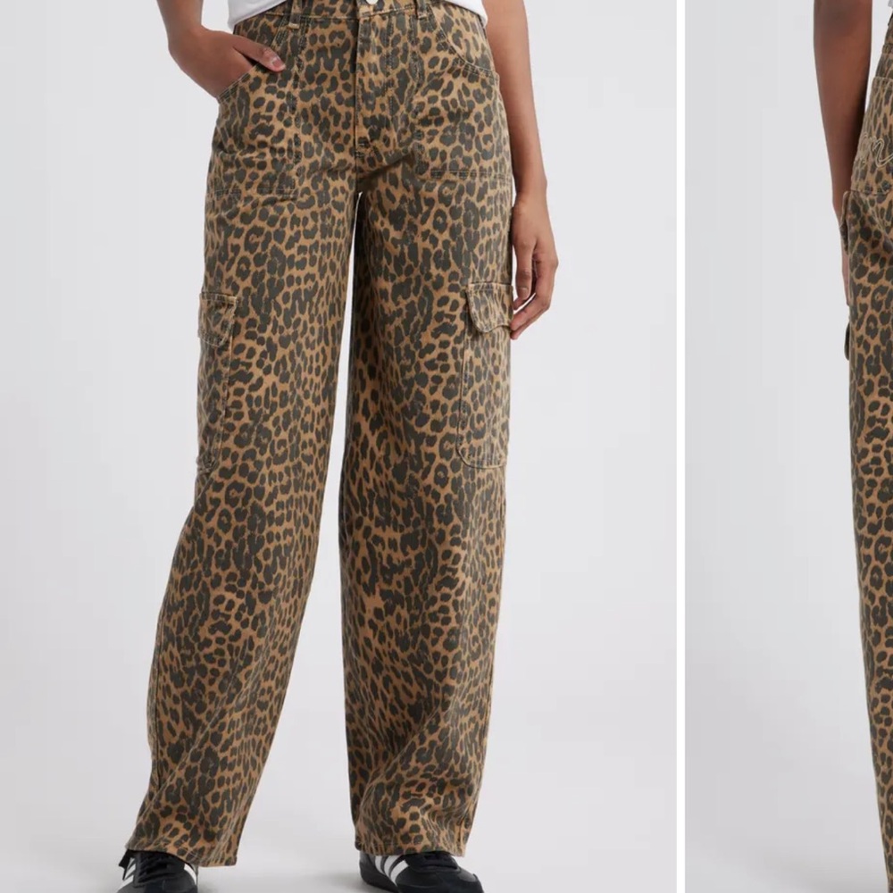 ✨DAMSON MADDER Cargo Leopard Print Wide-Leg Pant Jeans UK12/US 8 nwt